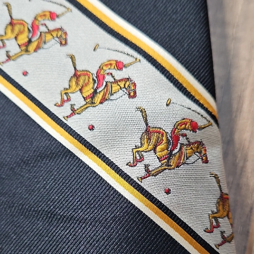 John Frederics Vintage Equestrian Themed Black and Gold Men's Tie